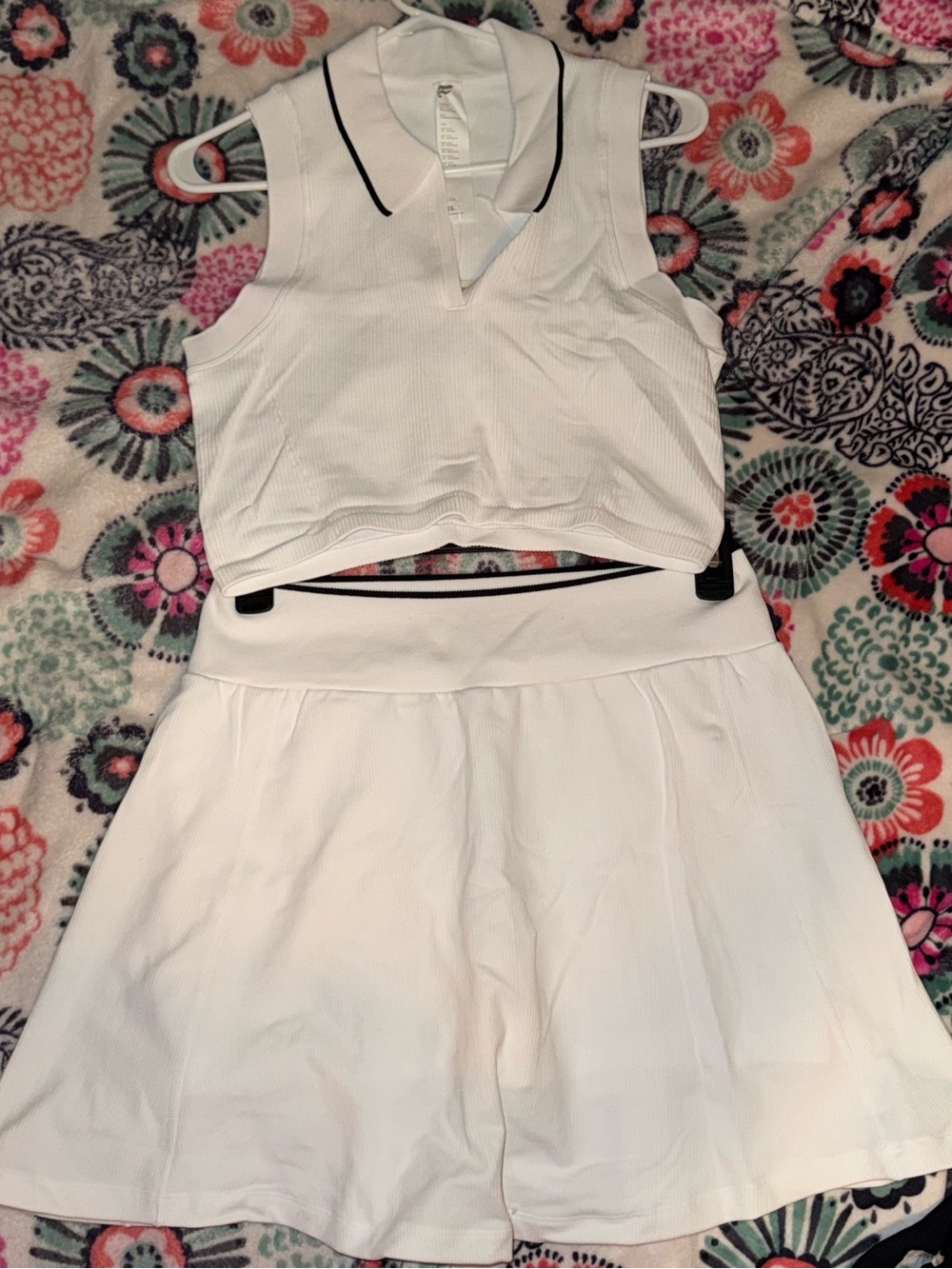 Fabletics White Athletic Tennis Crop Top & Skirt Set